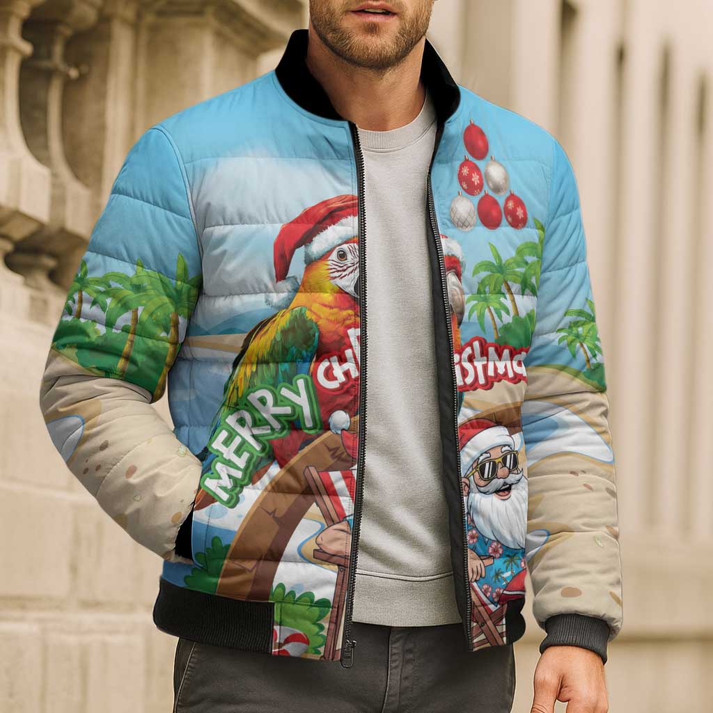 Personalized Hawaii Santa Parrot Christmas Bomber Puffer Jacket Summer Vibe - Polynesian Pride
