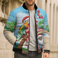 Personalized Hawaii Santa Parrot Christmas Bomber Puffer Jacket Summer Vibe - Polynesian Pride