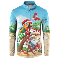 Personalized Hawaii Santa Parrot Christmas Button Sweatshirt Summer Vibe - Polynesian Pride