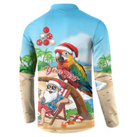 Personalized Hawaii Santa Parrot Christmas Button Sweatshirt Summer Vibe - Polynesian Pride