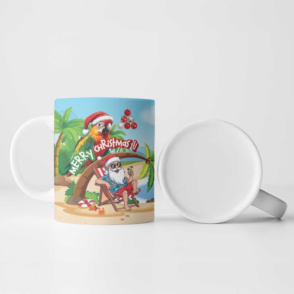Personalized Hawaii Santa Parrot Christmas Ceramic Mug Summer Vibe - Polynesian Pride