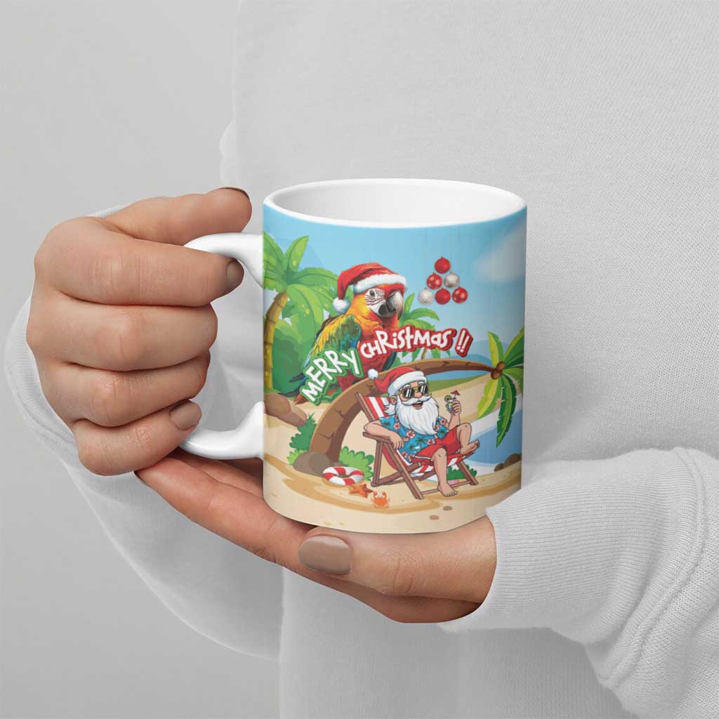 Personalized Hawaii Santa Parrot Christmas Ceramic Mug Summer Vibe - Polynesian Pride