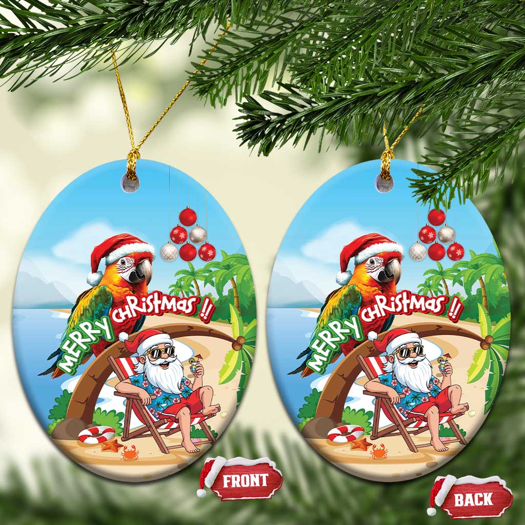 Hawaii Santa Parrot Christmas Ceramic Ornament Summer Vibe - Polynesian Pride