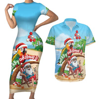 Personalized Hawaii Santa Parrot Christmas Couples Matching Short Sleeve Bodycon Dress and Hawaiian Shirt Summer Vibe - Polynesian Pride