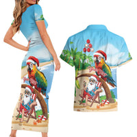 Personalized Hawaii Santa Parrot Christmas Couples Matching Short Sleeve Bodycon Dress and Hawaiian Shirt Summer Vibe - Polynesian Pride