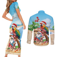 Personalized Hawaii Santa Parrot Christmas Couples Matching Short Sleeve Bodycon Dress and Long Sleeve Button Shirt Summer Vibe - Polynesian Pride