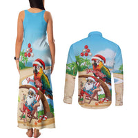 Personalized Hawaii Santa Parrot Christmas Couples Matching Tank Maxi Dress and Long Sleeve Button Shirt Summer Vibe - Polynesian Pride