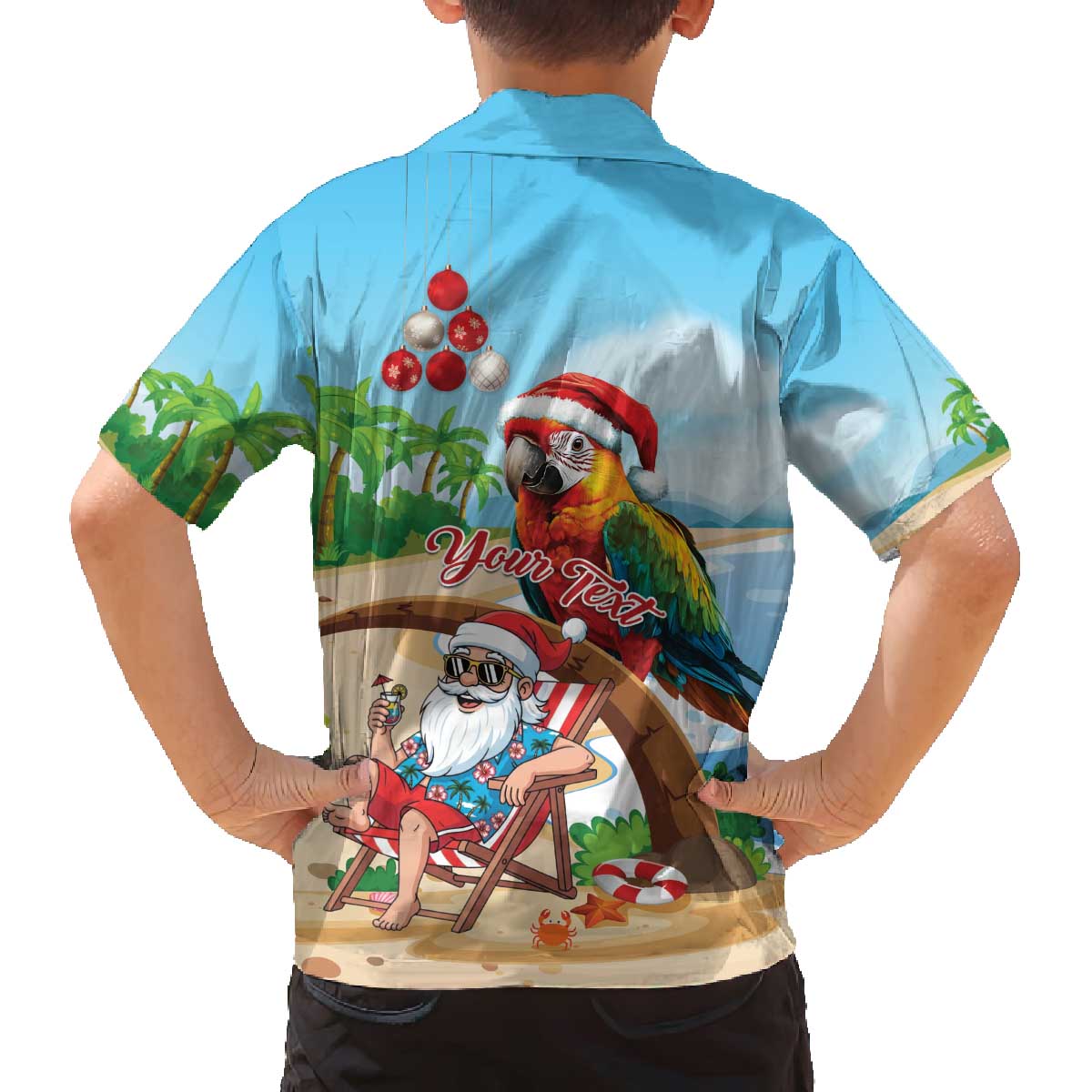 Personalized Hawaii Santa Parrot Christmas Family Matching Off The Shoulder Long Sleeve Dress and Hawaiian Shirt Summer Vibe - Polynesian Pride