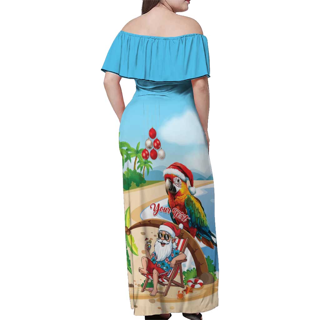 Personalized Hawaii Santa Parrot Christmas Family Matching Off Shoulder Maxi Dress and Hawaiian Shirt Summer Vibe - Polynesian Pride
