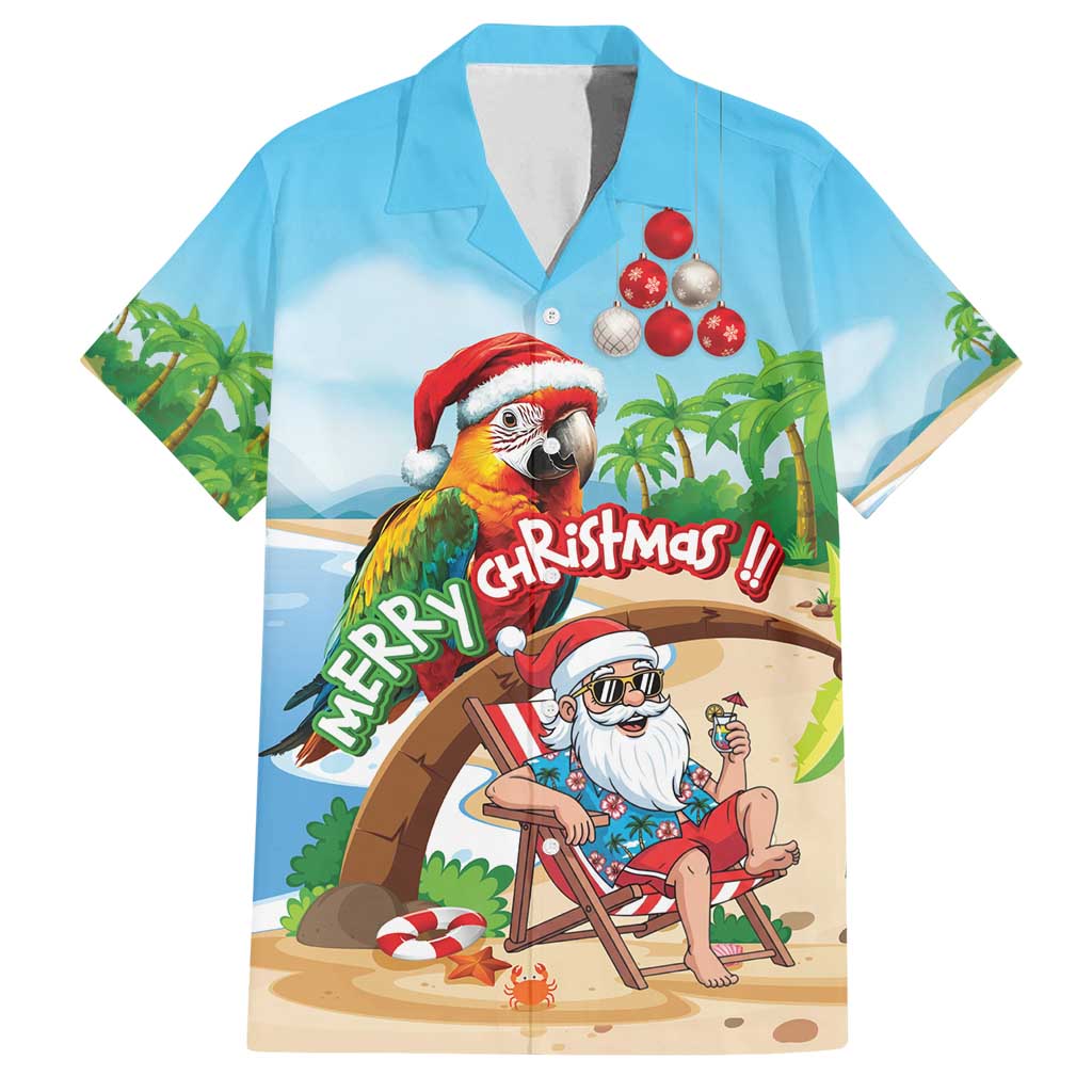 Personalized Hawaii Santa Parrot Christmas Family Matching Off Shoulder Short Dress and Hawaiian Shirt Summer Vibe - Polynesian Pride