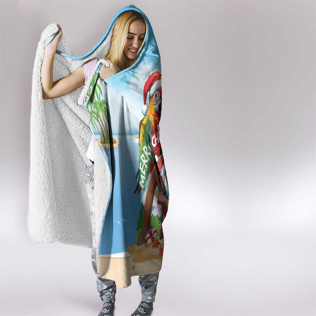 Hawaii Santa Parrot Christmas Hooded Blanket Summer Vibe - Polynesian Pride