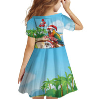 Personalized Hawaii Santa Parrot Christmas Kid Short Sleeve Dress Summer Vibe - Polynesian Pride