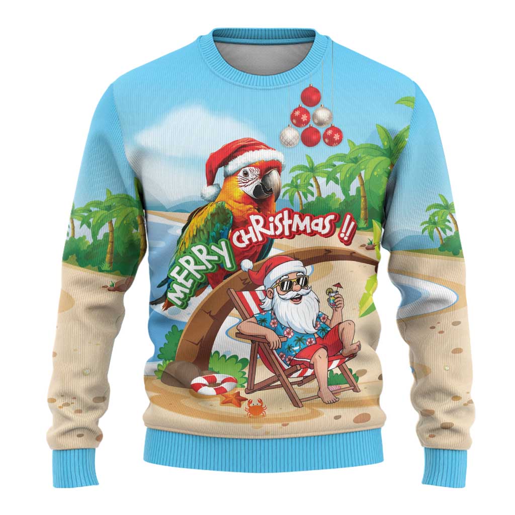 Personalized Hawaii Santa Parrot Christmas Ugly Christmas Sweater Summer Vibe - Polynesian Pride