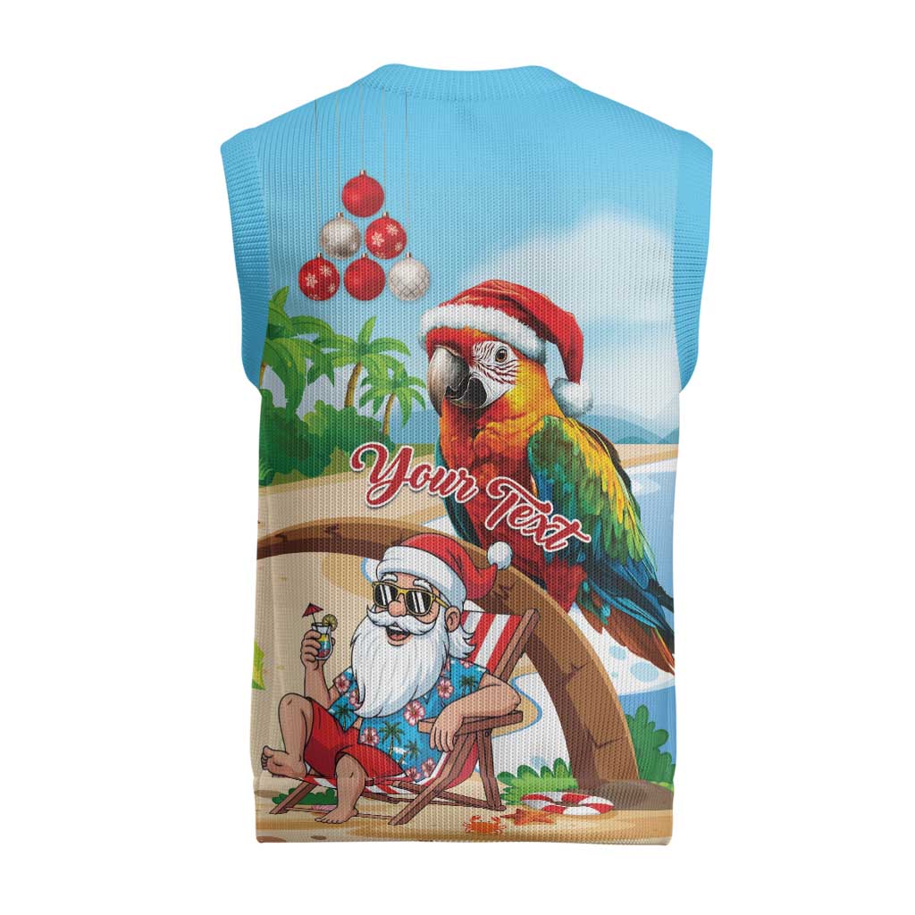 Personalized Hawaii Santa Parrot Christmas Knitted V-Neck Vest Summer Vibe - Polynesian Pride