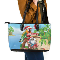 Hawaii Santa Parrot Christmas Leather Tote Bag Summer Vibe - Polynesian Pride