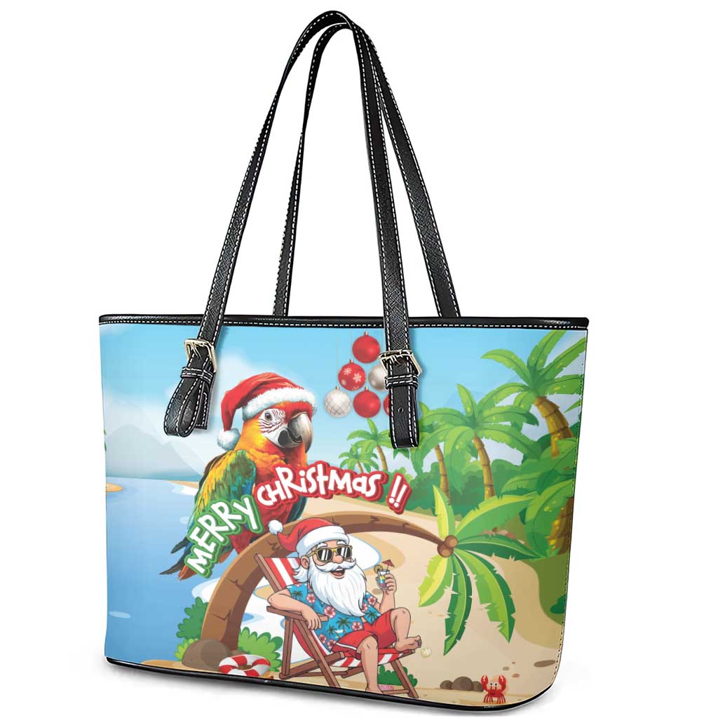 Hawaii Santa Parrot Christmas Leather Tote Bag Summer Vibe - Polynesian Pride