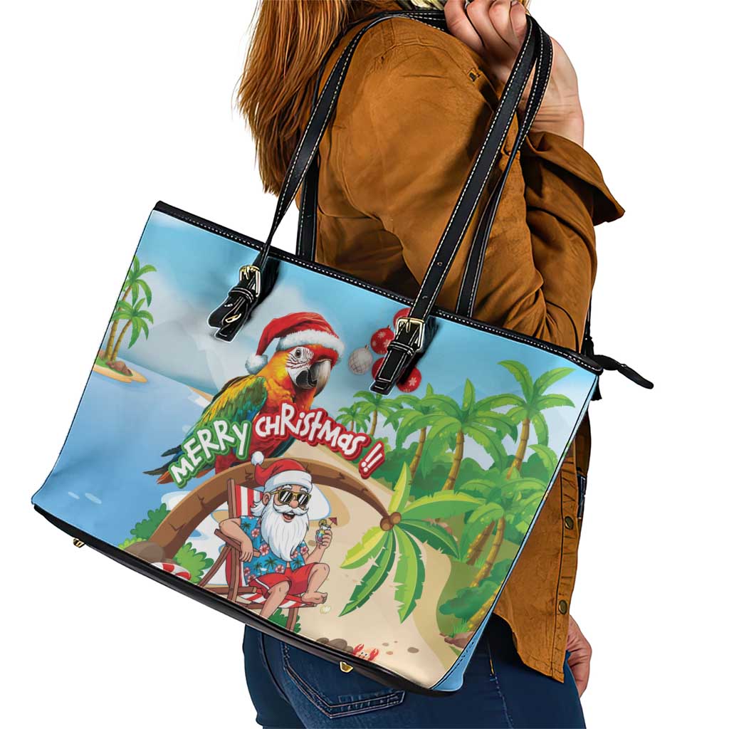 Hawaii Santa Parrot Christmas Leather Tote Bag Summer Vibe - Polynesian Pride