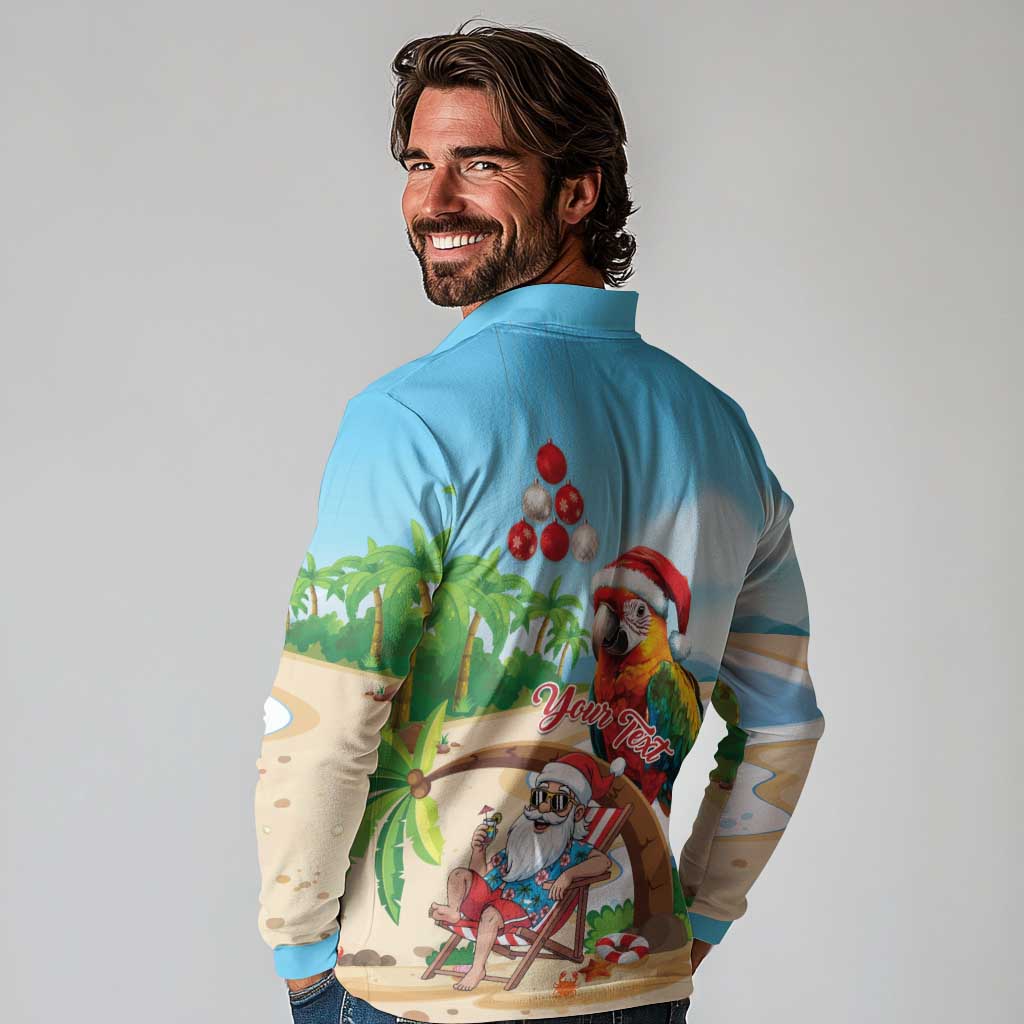 Personalized Hawaii Santa Parrot Christmas Long Sleeve Polo Shirt Summer Vibe - Polynesian Pride