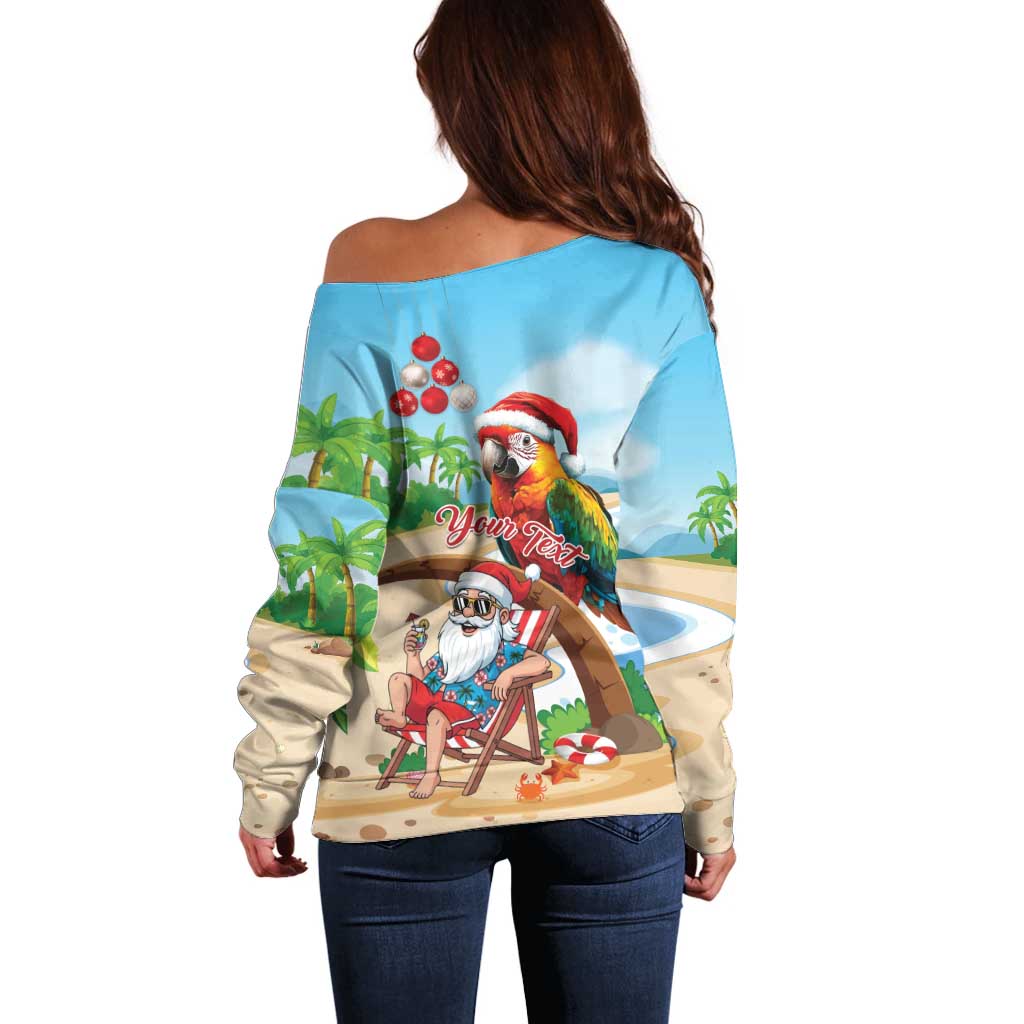 Personalized Hawaii Santa Parrot Christmas Off Shoulder Sweater Summer Vibe - Polynesian Pride