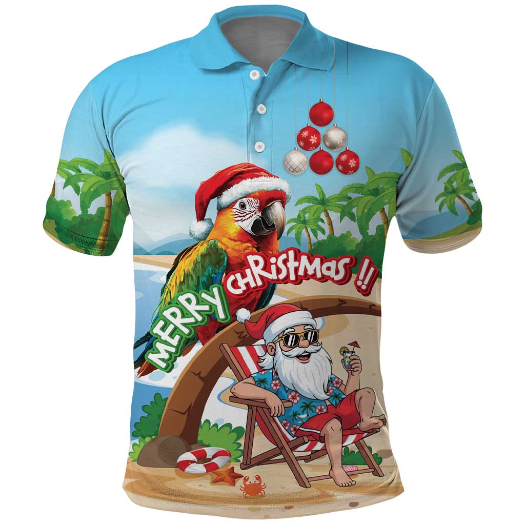 Personalized Hawaii Santa Parrot Christmas Polo Shirt Summer Vibe - Polynesian Pride