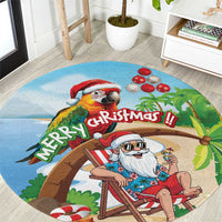 Hawaii Santa Parrot Christmas Round Carpet Summer Vibe - Polynesian Pride