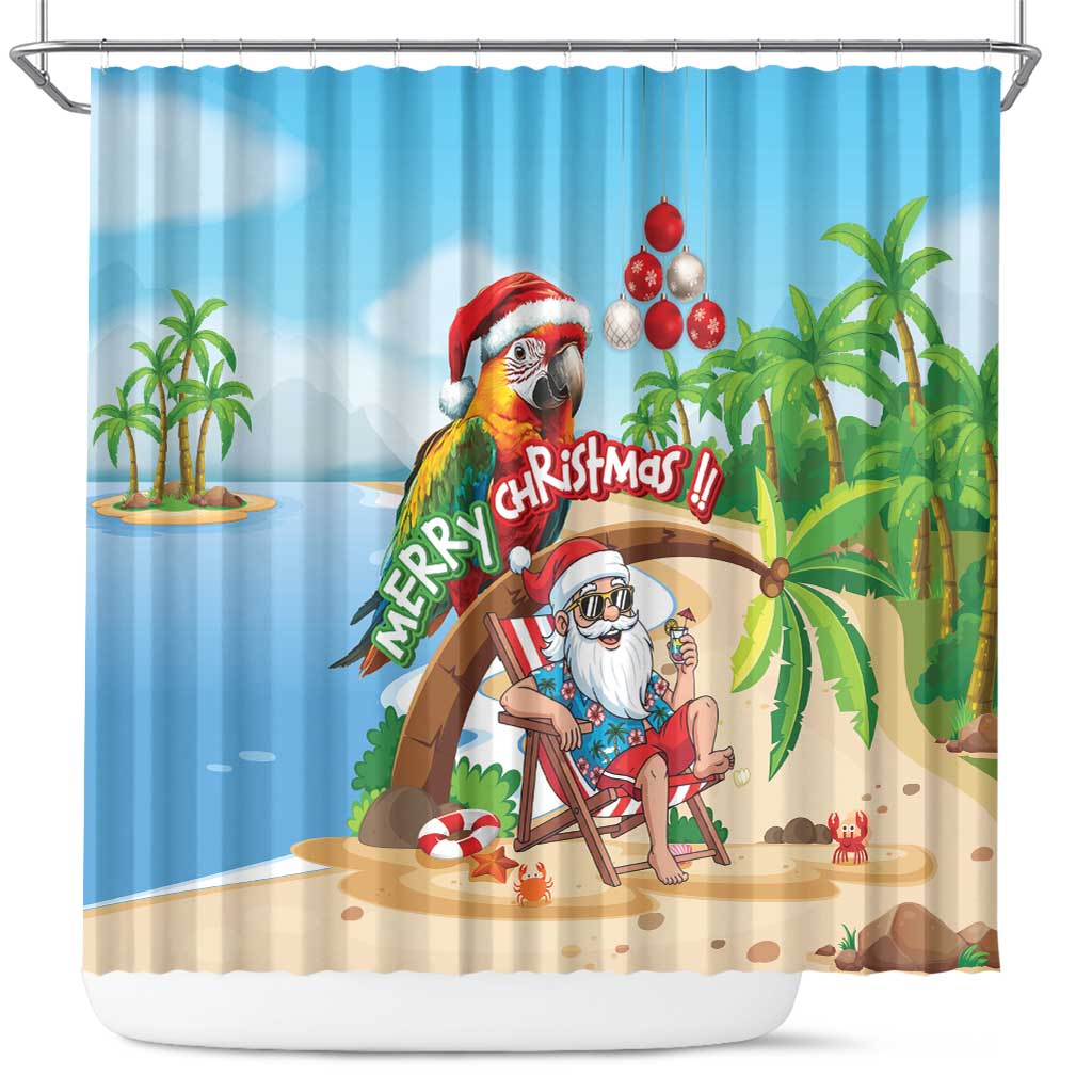 Hawaii Santa Parrot Christmas Shower Curtain Summer Vibe - Polynesian Pride