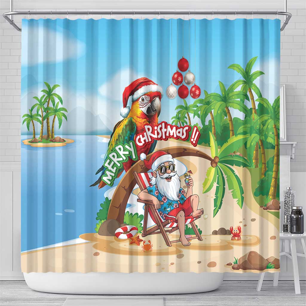 Hawaii Santa Parrot Christmas Shower Curtain Summer Vibe - Polynesian Pride