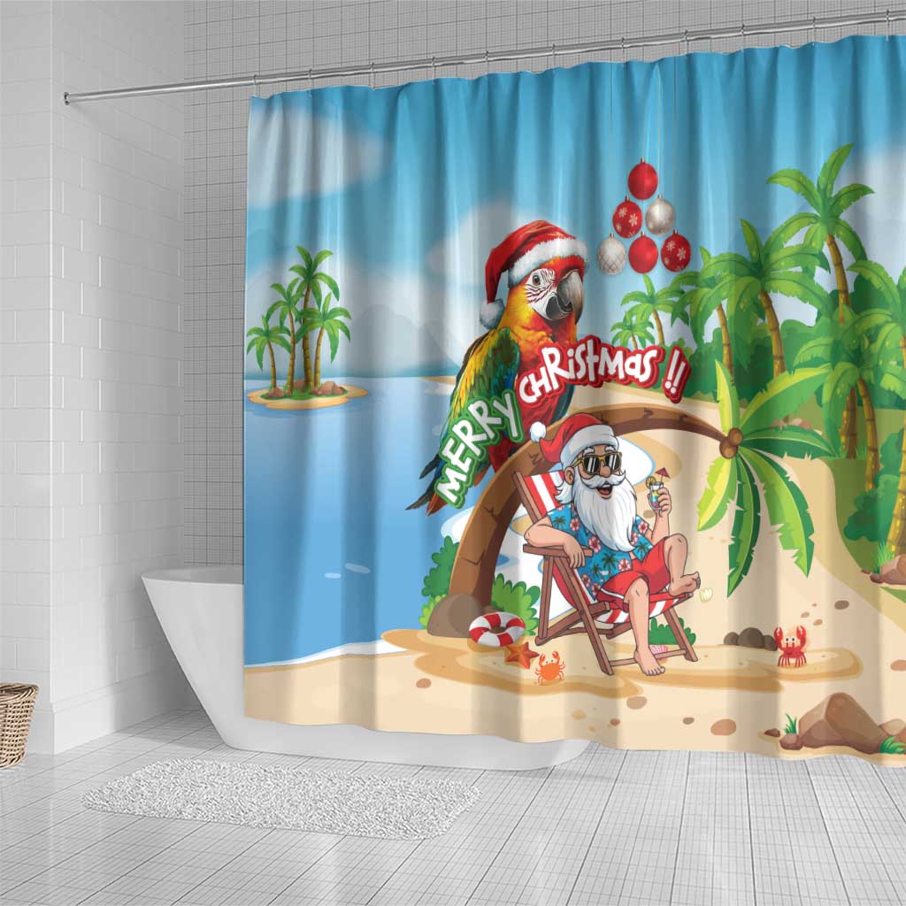 Hawaii Santa Parrot Christmas Shower Curtain Summer Vibe - Polynesian Pride