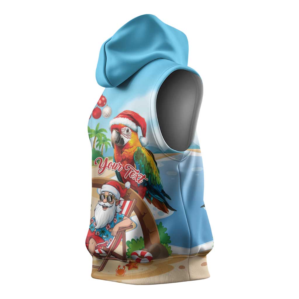 Personalized Hawaii Santa Parrot Christmas Sleeveless Hoodie Summer Vibe - Polynesian Pride
