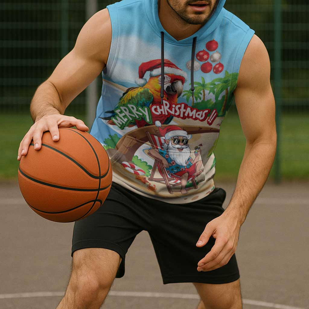 Personalized Hawaii Santa Parrot Christmas Sleeveless Hoodie Summer Vibe - Polynesian Pride