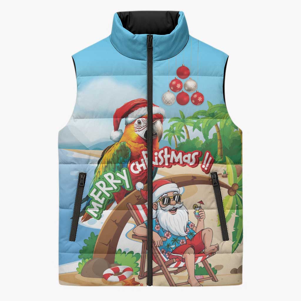 Personalized Hawaii Santa Parrot Christmas Sleeveless Puffer Jacket Summer Vibe - Polynesian Pride