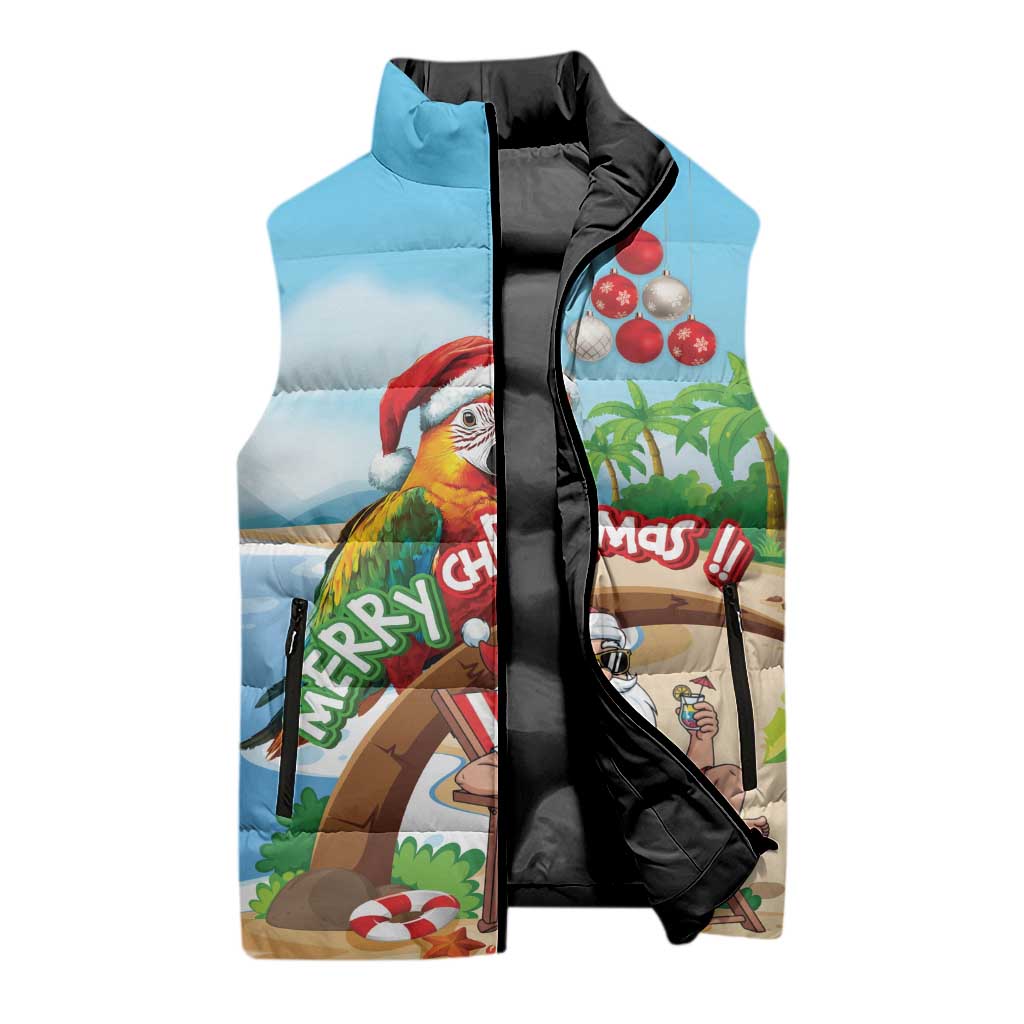 Personalized Hawaii Santa Parrot Christmas Sleeveless Puffer Jacket Summer Vibe - Polynesian Pride