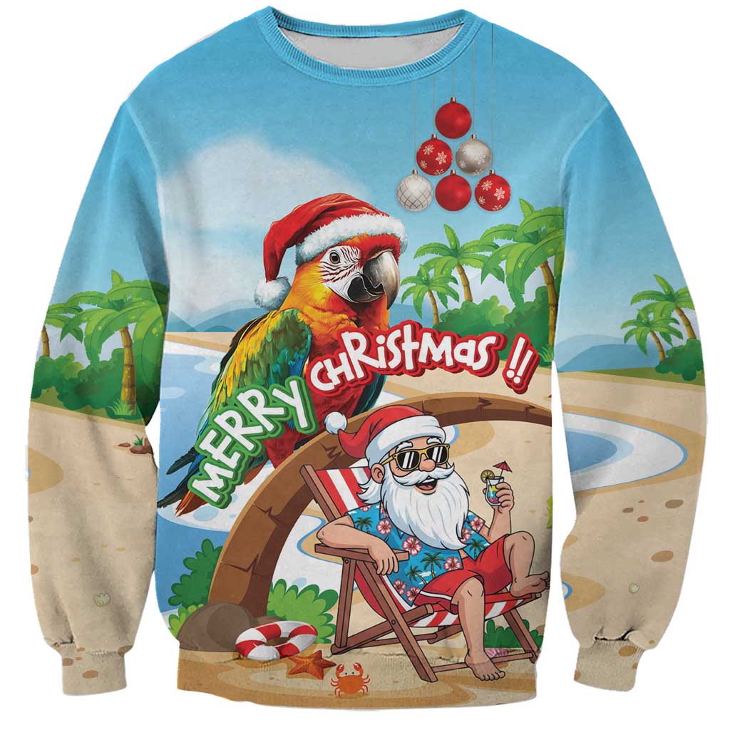 Personalized Hawaii Santa Parrot Christmas Sweatshirt Summer Vibe - Polynesian Pride