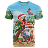 Personalized Hawaii Santa Parrot Christmas T Shirt Summer Vibe - Polynesian Pride