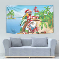 Hawaii Santa Parrot Christmas Tapestry Summer Vibe - Polynesian Pride