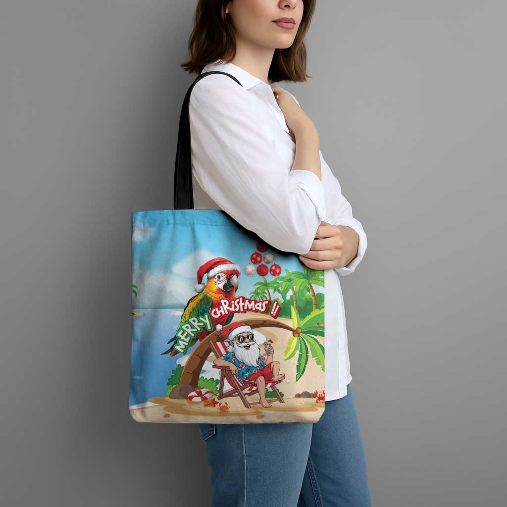 Hawaii Santa Parrot Christmas Tote Bag Summer Vibe - Polynesian Pride