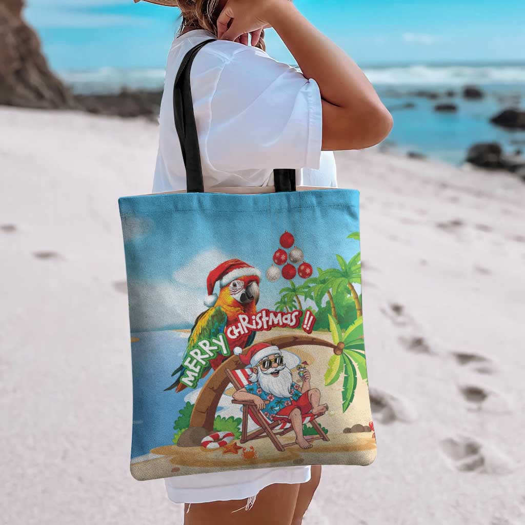 Hawaii Santa Parrot Christmas Tote Bag Summer Vibe - Polynesian Pride