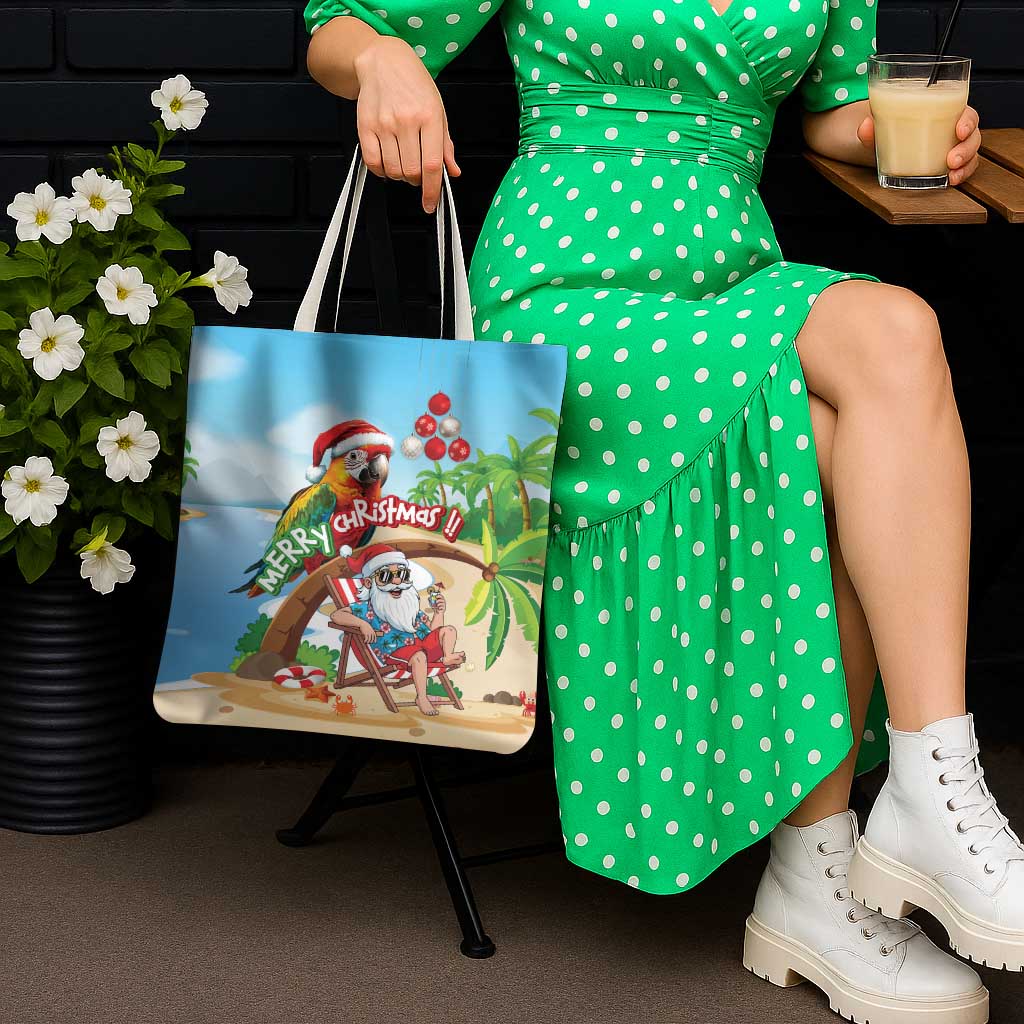 Hawaii Santa Parrot Christmas Tote Bag Summer Vibe - Polynesian Pride