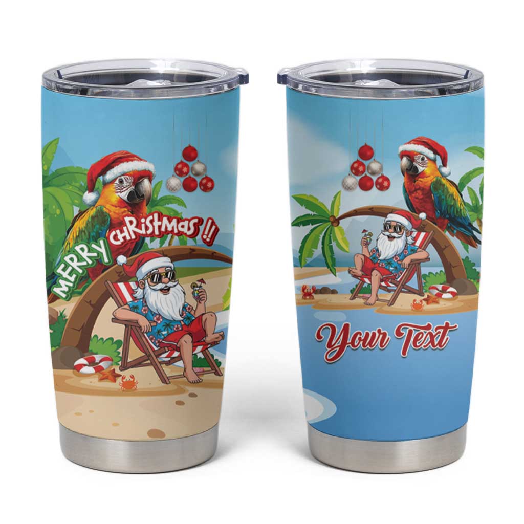 Personalized Hawaii Santa Parrot Christmas Tumbler Cup Summer Vibe - Polynesian Pride
