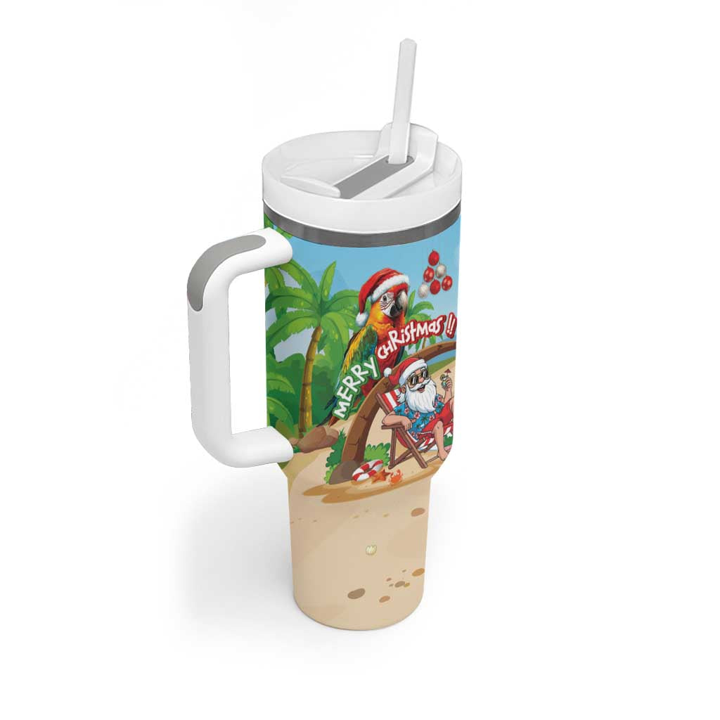 Personalized Hawaii Santa Parrot Christmas Tumbler With Handle Summer Vibe - Polynesian Pride