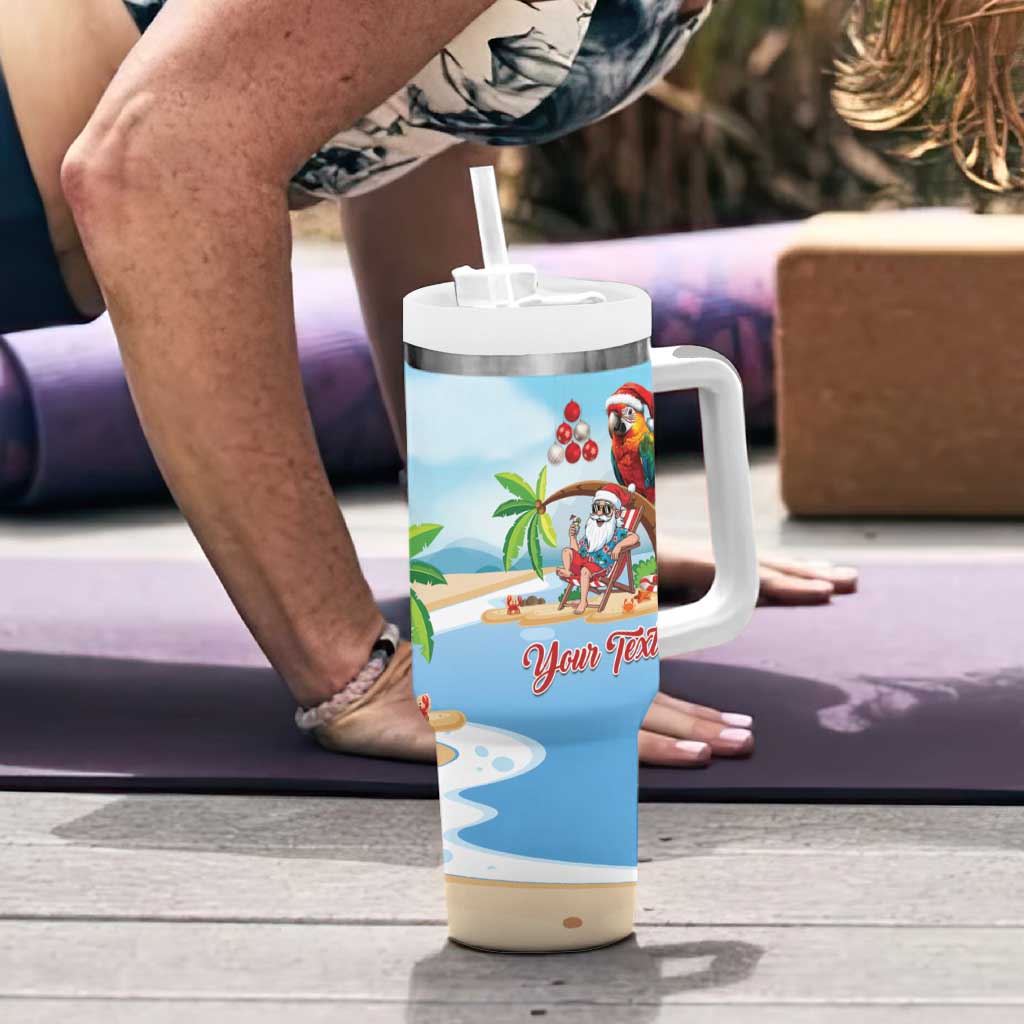 Personalized Hawaii Santa Parrot Christmas Tumbler With Handle Summer Vibe - Polynesian Pride