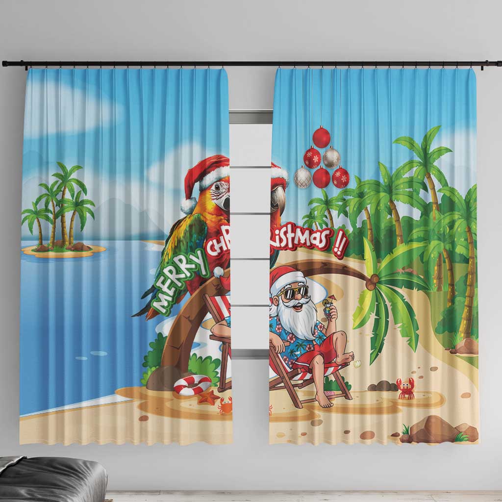 Hawaii Santa Parrot Christmas Window Curtain Summer Vibe - Polynesian Pride