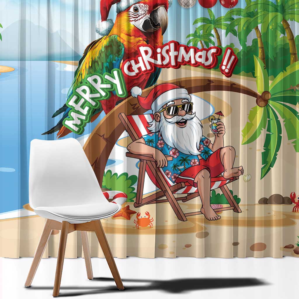 Hawaii Santa Parrot Christmas Window Curtain Summer Vibe - Polynesian Pride
