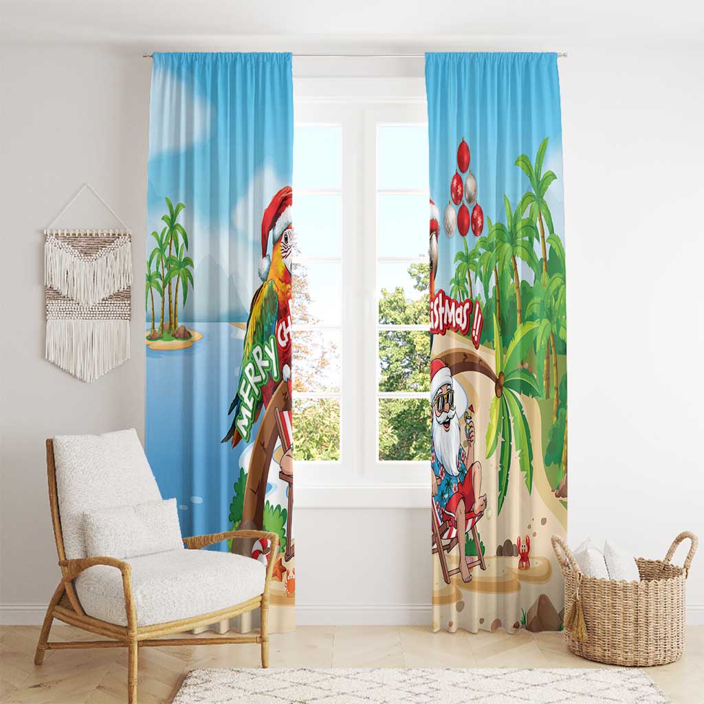 Hawaii Santa Parrot Christmas Window Curtain Summer Vibe - Polynesian Pride