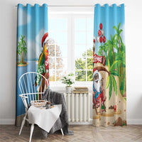 Hawaii Santa Parrot Christmas Window Curtain Summer Vibe - Polynesian Pride