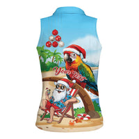 Personalized Hawaii Santa Parrot Christmas Women Sleeveless Polo Shirt Summer Vibe - Polynesian Pride