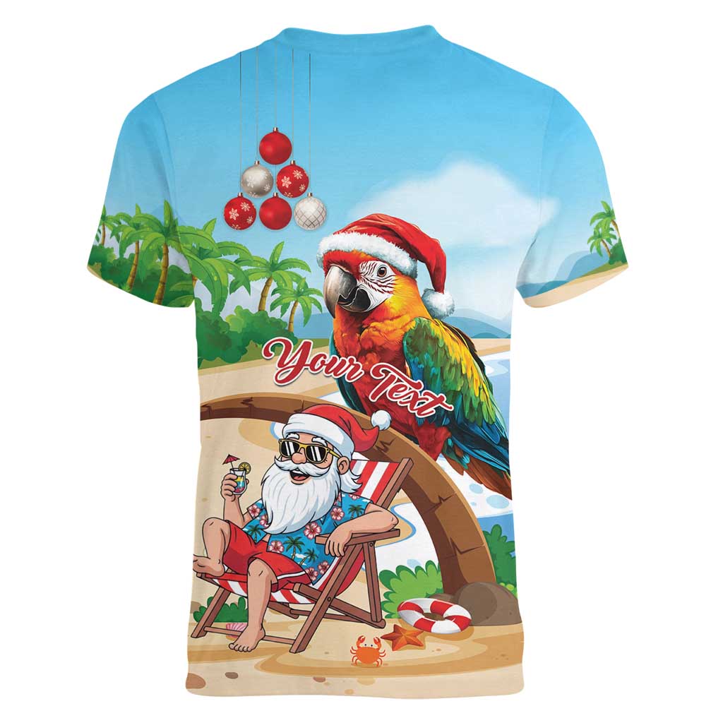 Personalized Hawaii Santa Parrot Christmas Women V-Neck T-Shirt Summer Vibe - Polynesian Pride