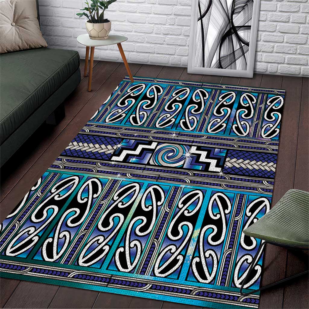 Maori Matariki Area Rug Blue Galaxy Aesthetic Koru Art