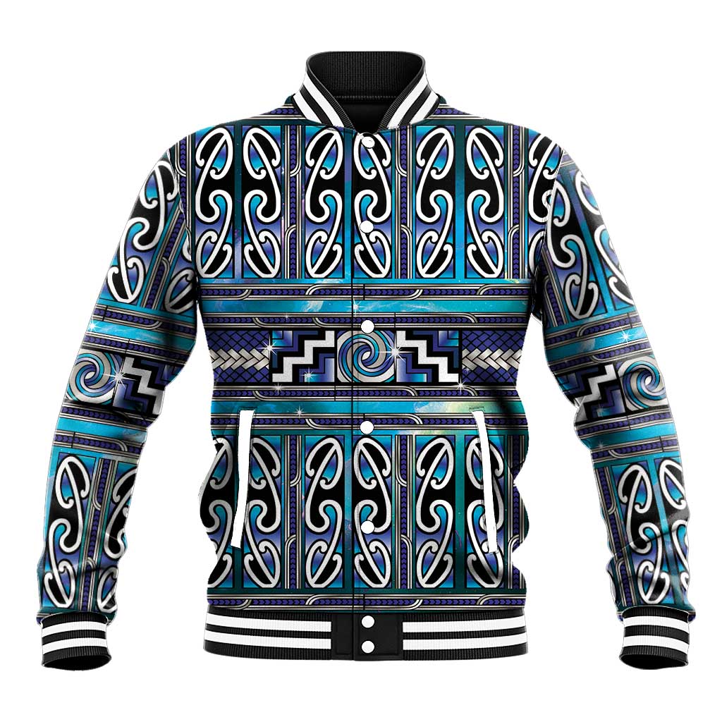 Maori Matariki Baseball Jacket Blue Galaxy Aesthetic Koru Art