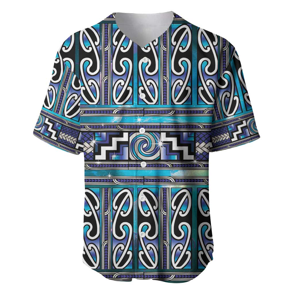 Maori Matariki Baseball Jersey Blue Galaxy Aesthetic Koru Art LT01 Blue - Polynesian Pride